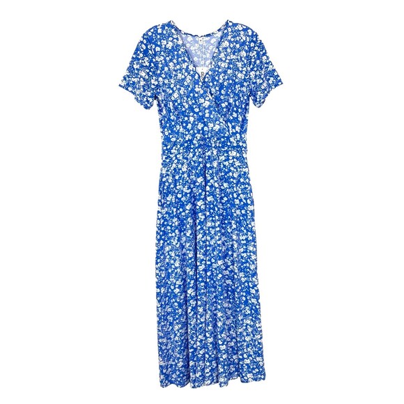 Auselily Women's NWT V-Neck Maxi Fit & Flare Dress Size S-M Blue White Floral - Picture 1 of 7